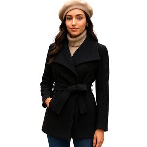 Tahari Lg Women's Water-Resistant Tie Belt Trench Wrap Coat Winter Jacket Black